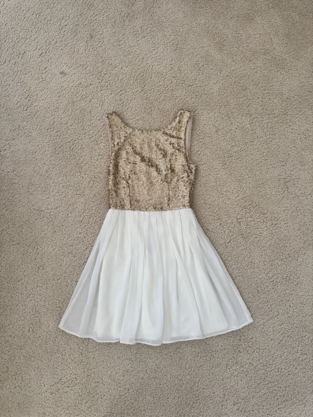 B Darlin Gold Sequin and White Chiffon Formal Dress